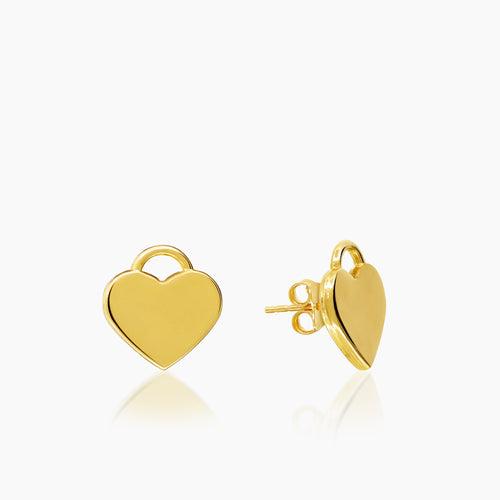 HEART-SHAPED LOCK LADIES STUD EARRINGS IN (SAUDI) 18K YELLOW GOLD
