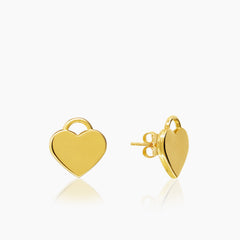 HEART-SHAPED LOCK LADIES STUD EARRINGS IN (SAUDI) 18K YELLOW GOLD