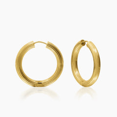 RIDGED LADIES HOOP EARRINGS IN (SAUDI) 18K YELLOW GOLD