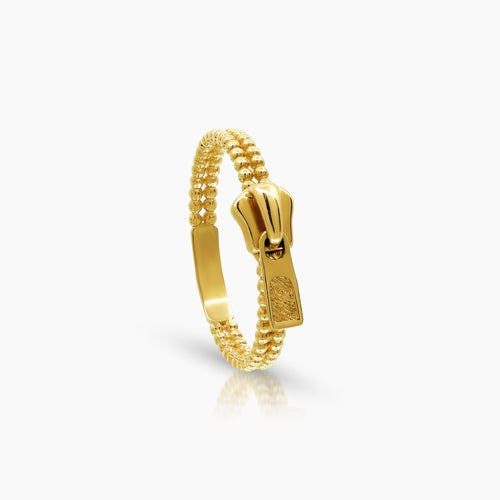 7.5 - BEADED ZIPPER LADIES RING IN (SAUDI) 18K YELLOW GOLD