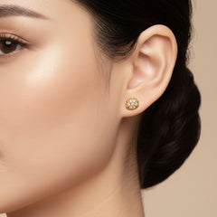 DIAMOND BASKET WEAVE LADIES STUD EARRINGS WITH 14=0.10 / 1.44 / 1.8 CARAT DIAMONDS IN 18K YELLOW GOLD