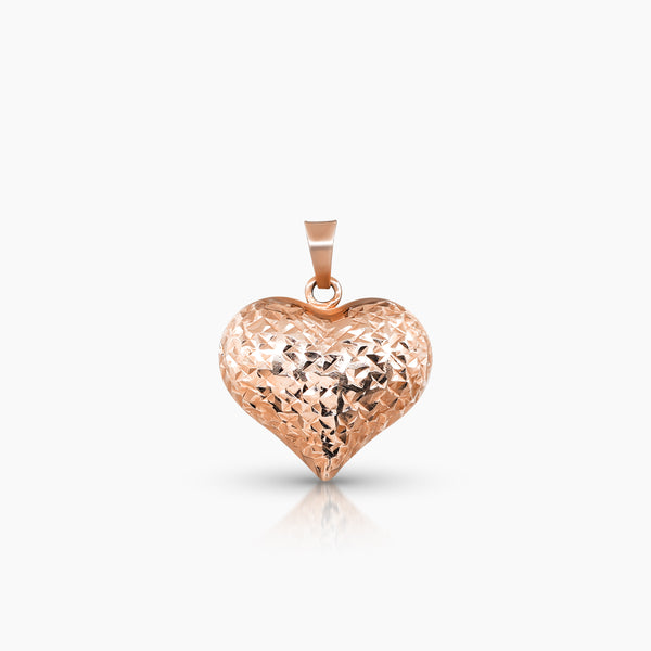 DIAMOND CUT HEART PENDANT (18 MM X 10 MM) IN (SAUDI) 18K ROSE GOLD
