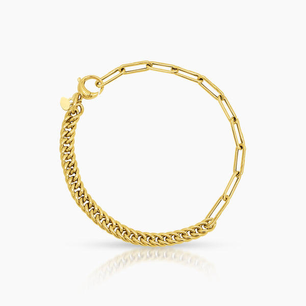 PAPER CLIP AND CUBAN LINK CHAIN LADIES BRACELET IN (SAUDI) 18K YELLOW GOLD