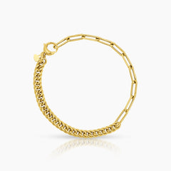 PAPER CLIP AND CUBAN LINK CHAIN BRACELET IN (SAUDI) 18K YELLOW GOLD