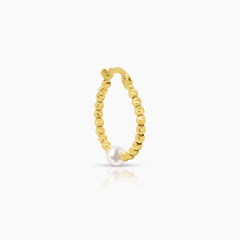 PEARL WITH TEXTURED BEADS LADIES HOOP EARRINGS IN (SAUDI) 18K YELLOW GOLD