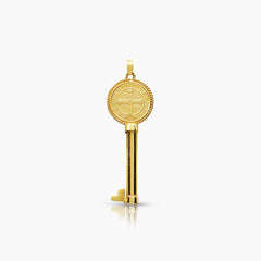 SAINT BENEDICT KEY MEDAL 36 mm (H) X 13 mm (L) IN (ITALIAN) 14K YELLOW GOLD