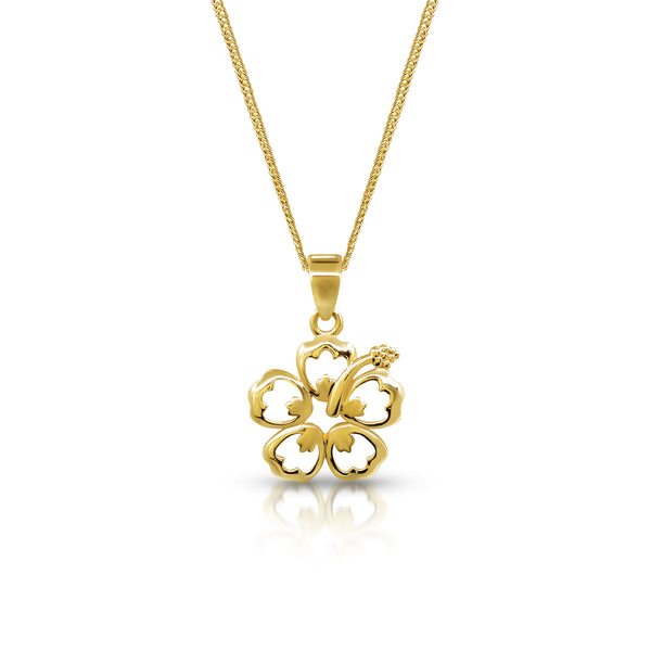 HIBISCUS (GUMAMELA) LADIES NECKLACE AND PENDANT IN (SAUDI) 18K YELLOW GOLD
