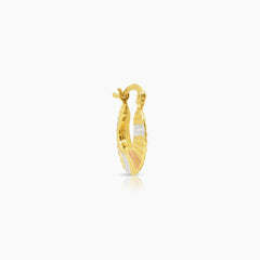 TRI-COLOR TEXTURED LADIES HOOP EARRINGS IN (SAUDI) 18K YELLOW, WHITE AND ROSE GOLD