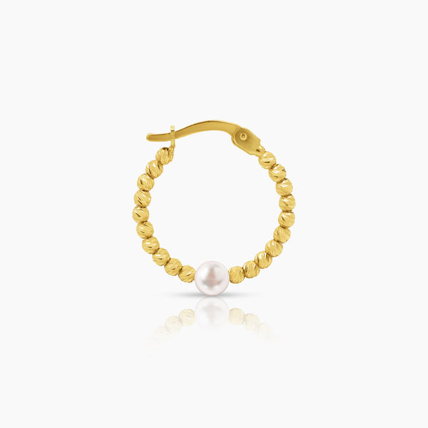 PEARL WITH TEXTURED BEADS LADIES HOOP EARRINGS IN (SAUDI) 18K YELLOW GOLD