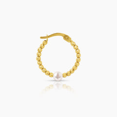 PEARL WITH TEXTURED BEADS LADIES HOOP EARRINGS IN (SAUDI) 18K YELLOW GOLD