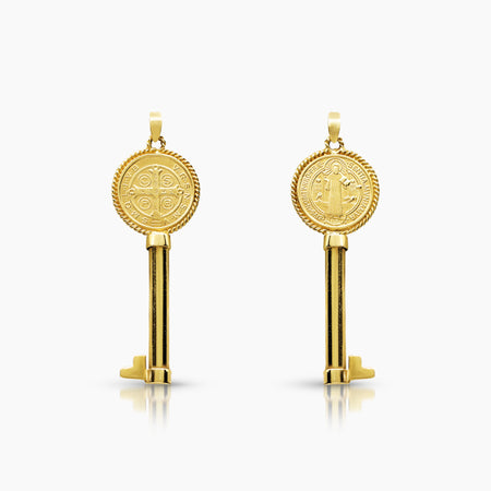 SAINT BENEDICT KEY MEDAL 36 mm (H) X 13 mm (L) IN (ITALIAN) 14K YELLOW GOLD