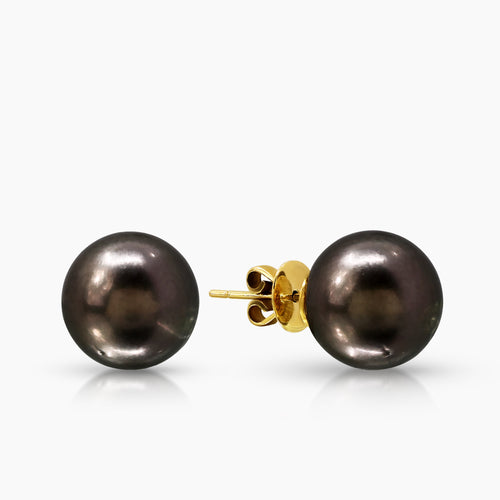 12.1 - 12.3 MM - ROUND TAHITIAN SOUTH SEA PEARL LADIES STUD EARRINGS IN 14K YELLOW GOLD