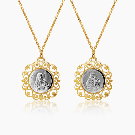 TWO-TONE SACRED HEART & MOUNT CARMEL SCAPULAR IN (ITALIAN) 18K YELLOW GOLD AND WHITE GOLD
