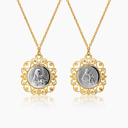 TWO-TONE SACRED HEART & MOUNT CARMEL SCAPULAR IN (ITALIAN) 18K YELLOW GOLD AND WHITE GOLD