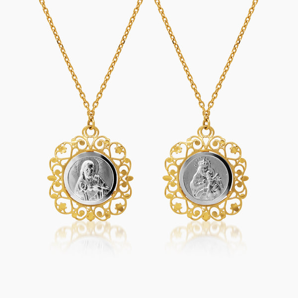 TWO-TONE SACRED HEART & MOUNT CARMEL SCAPULAR IN (ITALIAN) 18K YELLOW GOLD AND WHITE GOLD