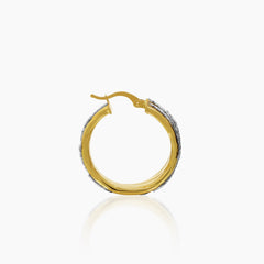 TWO-TONE LADIES HOOP EARRINGS WITH WHITE GOLD ACCENTS IN (SAUDI) 18K YELLOW GOLD