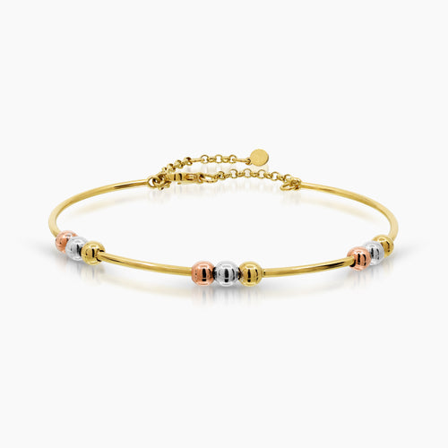 TRI-COLOR BEADS LADIES BANGLE IN (SAUDI) 18K YELLOW, WHITE AND ROSE GOLD