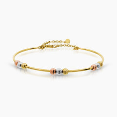 TRI-COLOR BEADS LADIES BANGLE IN (SAUDI) 18K YELLOW, WHITE AND ROSE GOLD