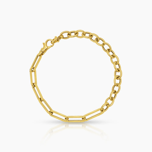 PAPER CLIP AND CHAIN LINK BRACELET IN (SAUDI) 18K YELLOW GOLD