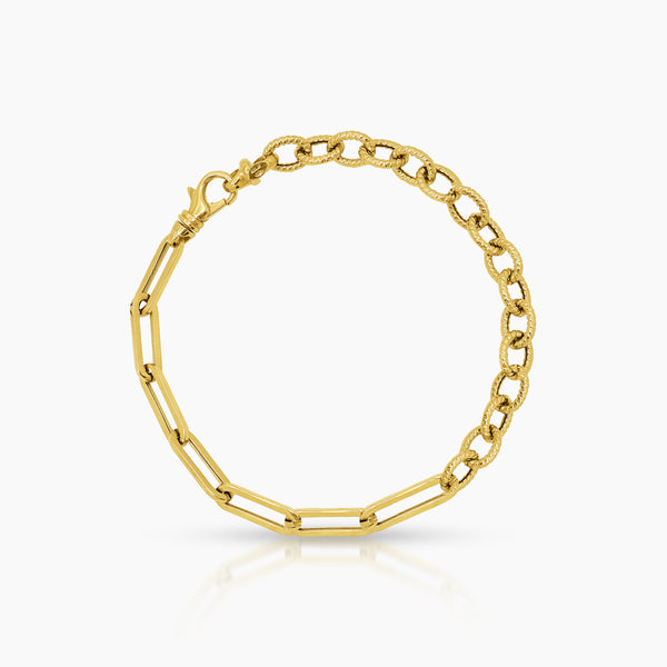 PAPER CLIP AND CHAIN LINK BRACELET IN (SAUDI) 18K YELLOW GOLD