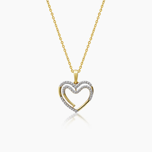 DIAMOND HEART LADIES NECKLACE AND PENDANT WITH 43=0.18 / 2.24 CARAT DIAMONDS IN 14K YELLOW GOLD