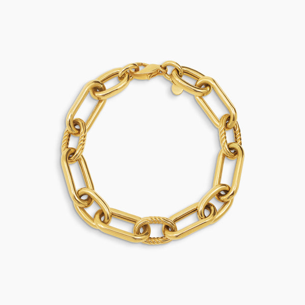 CHAIN BRACELET WITH ALTERNATING SMOOTH AND TWISTED OVAL LINKS IN (SAUDI) 18K YELLOW GOLD
