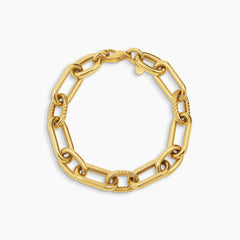 CHAIN BRACELET WITH ALTERNATING SMOOTH AND TWISTED OVAL LINKS IN (SAUDI) 18K YELLOW GOLD