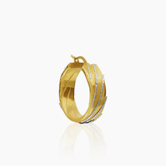 TWO-TONE LADIES HOOP EARRINGS WITH WHITE GOLD ACCENTS IN (SAUDI) 18K YELLOW GOLD