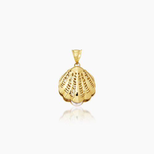 CLAM SHELL PENDANT WITH FIXED PEARL IN (SAUDI) 18K YELLOW GOLD
