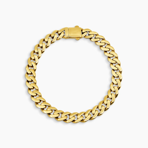 CLASSIC CUBAN CHAIN LINK MENS BRACELET WITH BOX CLASP LOCK IN (SAUDI) 18K YELLOW GOLD