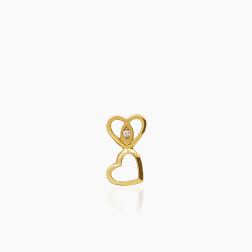 DOUBLE HEART PENDANT WITH SINGLE DIAMOND (16mm) IN 14K YELLOW GOLD