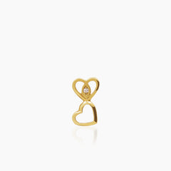 DOUBLE HEART PENDANT WITH SINGLE DIAMOND (16mm) IN 14K YELLOW GOLD