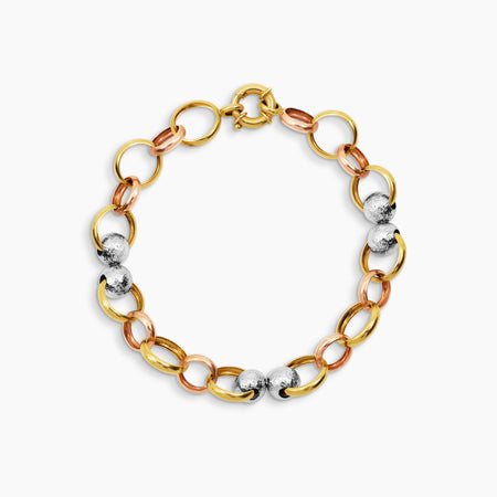 TRI-COLOR OVAL LINK BRACELET IN (ITALIAN) 18K YELLOW GOLD, WHITE GOLD AND ROSE GOLD