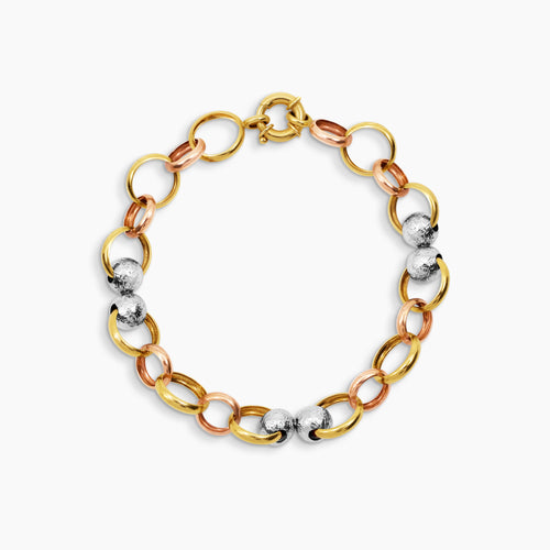 TRI-COLOR OVAL LINK BRACELET IN (ITALIAN) 18K YELLOW GOLD, WHITE GOLD AND ROSE GOLD
