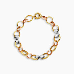 TRI-COLOR OVAL LINK BRACELET IN (ITALIAN) 18K YELLOW GOLD, WHITE GOLD AND ROSE GOLD