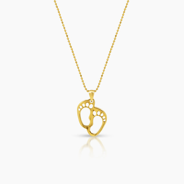BABY FOOTPRINTS LADIES NECKLACE AND PENDANT IN (SAUDI) 18K YELLOW GOLD
