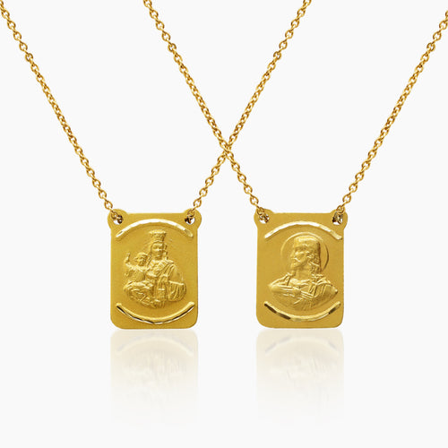 MOUNT CARMEL & SACRED HEART SCAPULAR IN (SPANISH) 18K YELLOW GOLD
