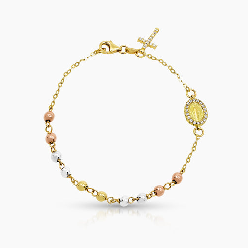 TRI-COLOR MARY MIRACULOUS BRACELET IN (ITALIAN) 18K YELLOW, WHITE AND ROSE GOLD