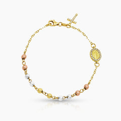 TRI-COLOR MARY MIRACULOUS BRACELET IN (ITALIAN) 18K YELLOW, WHITE AND ROSE GOLD