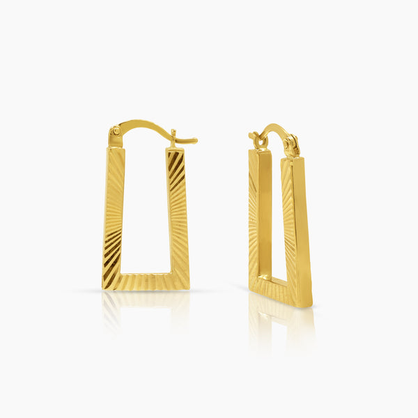 RECTANGULAR STRIPED LADIES HOOP EARRINGS IN (SAUDI) 18K YELLOW GOLD