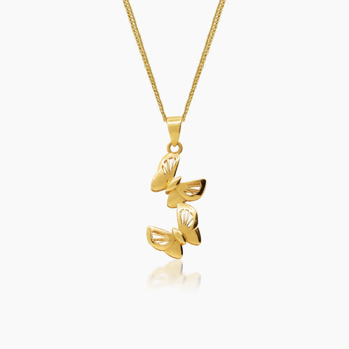TWIN BUTTERFLY LADIES NECKLACE AND PENDANT IN (SAUDI) 18K YELLOW GOLD