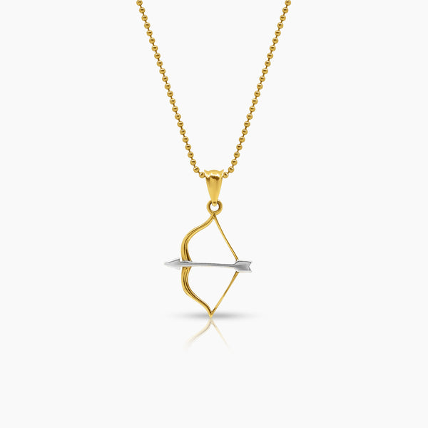 TWO TONE BOW AND ARROW LADIES NECKLACE AND PENDANT IN (SAUDI) 18K YELLOW AND WHITE GOLD