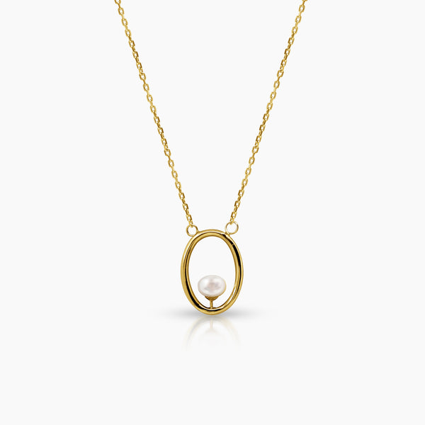 HALO PEARL LADIES NECKLACE AND PENDANT IN (ITALIAN) 18K YELLOW GOLD