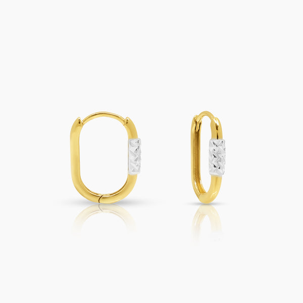 TWO TONE OVAL LADIES HOOP EARRINGS IN (SAUDI) 18K YELLOW ND WHITE GOLD
