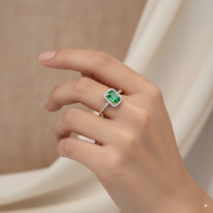 6.5 - DIAMOND AND EMERALD LADIES RINGS WITH 34=0.10 / 1EM=0.56 / 1.5 CARAT DIAMONDS IN 14K WHITE GOLD