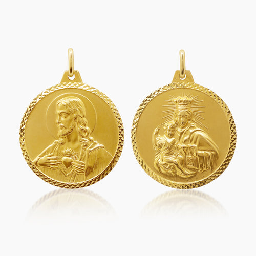 SACRED HEART AND MOUNT CARMEL MEDAL (35 MM) IN (SPANISH) 14K YELLOW GOLD