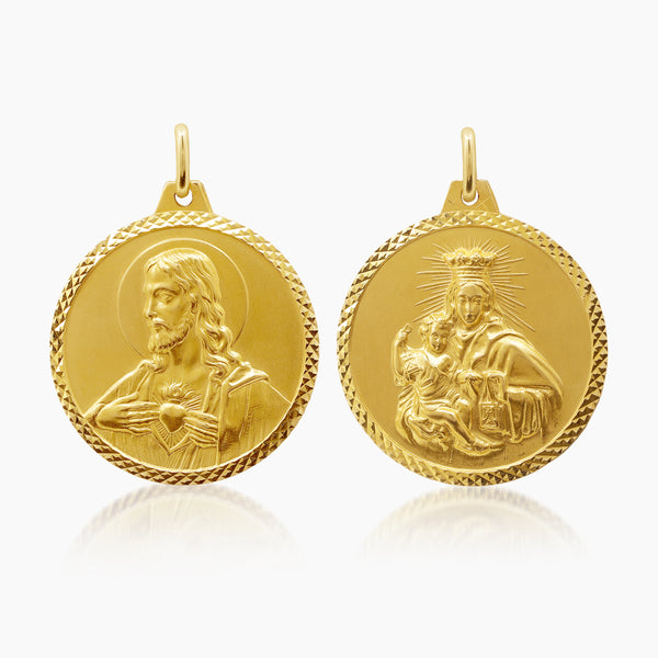 SACRED HEART AND MOUNT CARMEL MEDAL (35 MM) IN (SPANISH) 14K YELLOW GOLD