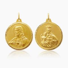 SACRED HEART AND MOUNT CARMEL MEDAL (35 MM) IN (SPANISH) 14K YELLOW GOLD