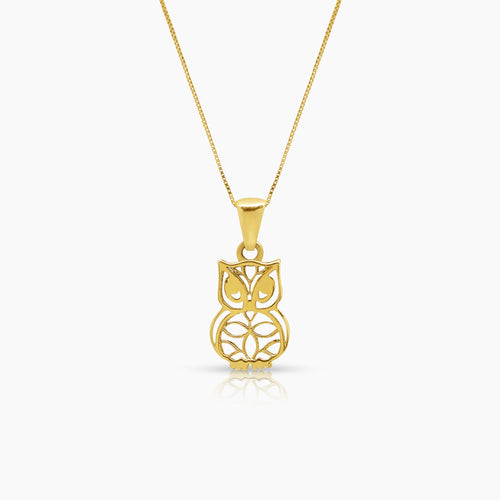 OWL LADIES NECKLACE AND PENDANT IN (ITALIAN) 14K YELLOW GOLD