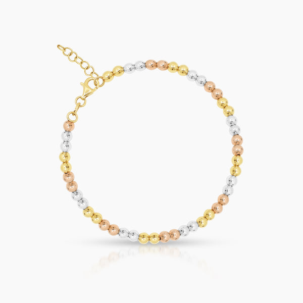 TRI-COLOR BEADS CHARM LADIES BRACELET IN 18K YELLOW, WHITE AND ROSE GOLD